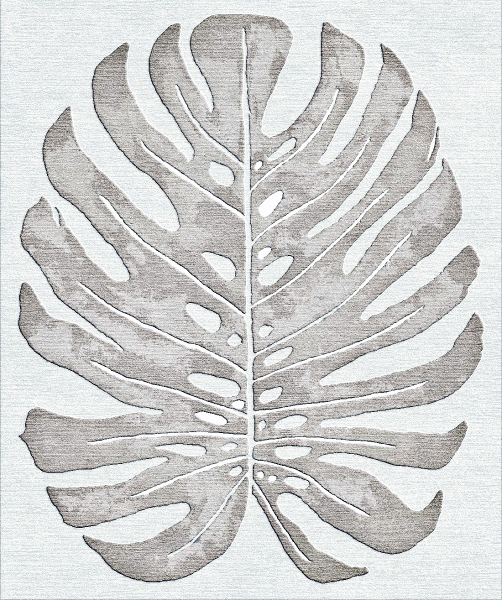 Monstera leaf  silver and cream wool rug botanical leaf 